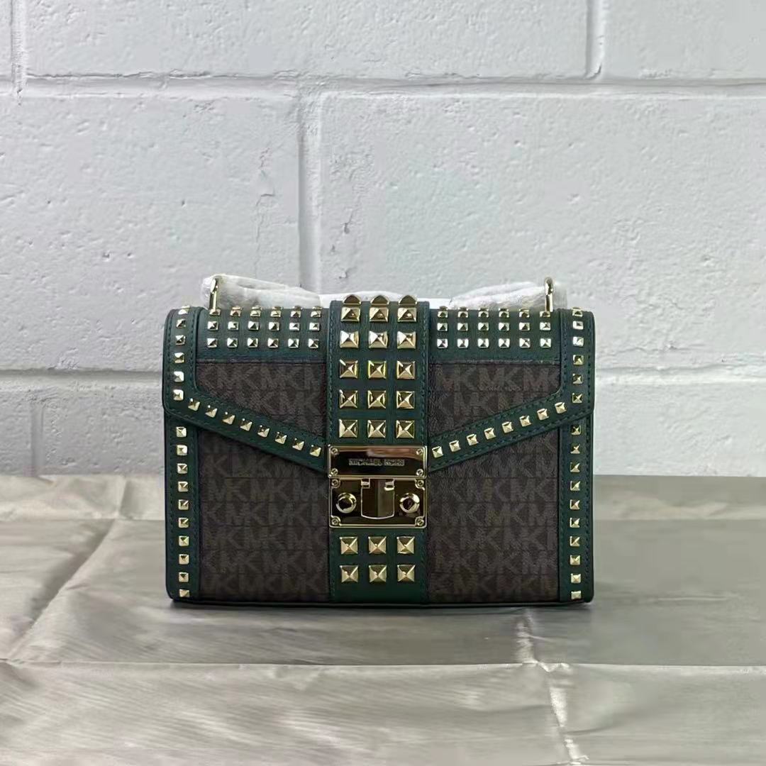 Michael Kors Rose 35F1GX0L2B Medium Flap Shldr Messenger Bag In Racing Green Michael Kors Rose 35F1GX0L2B Medium Flap Shldr Messenger Bag In Racing Green